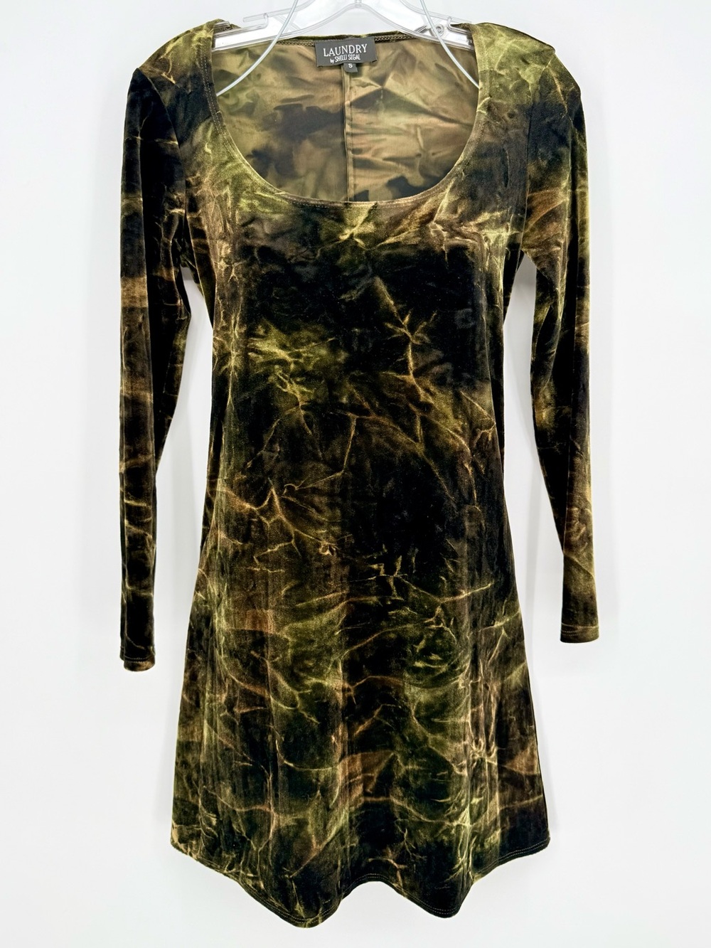 90s Y2K Vintage Laundry Shelli Segal Green Velvet Mini Dress S Whimsigoth Grunge